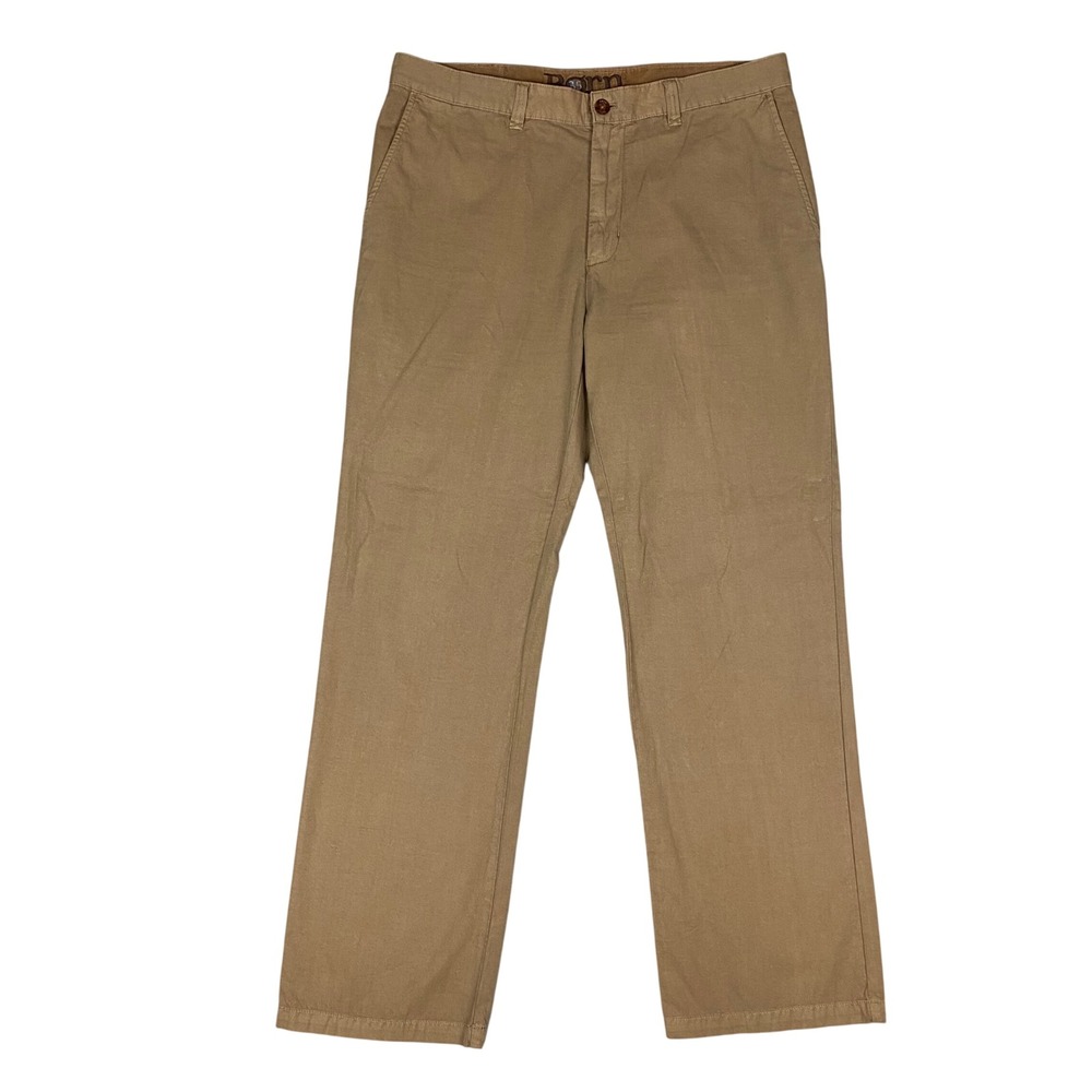 Born Mens Khaki Chino Pants Flat Front Straight‎ Leg Size 35 Organic Cotton